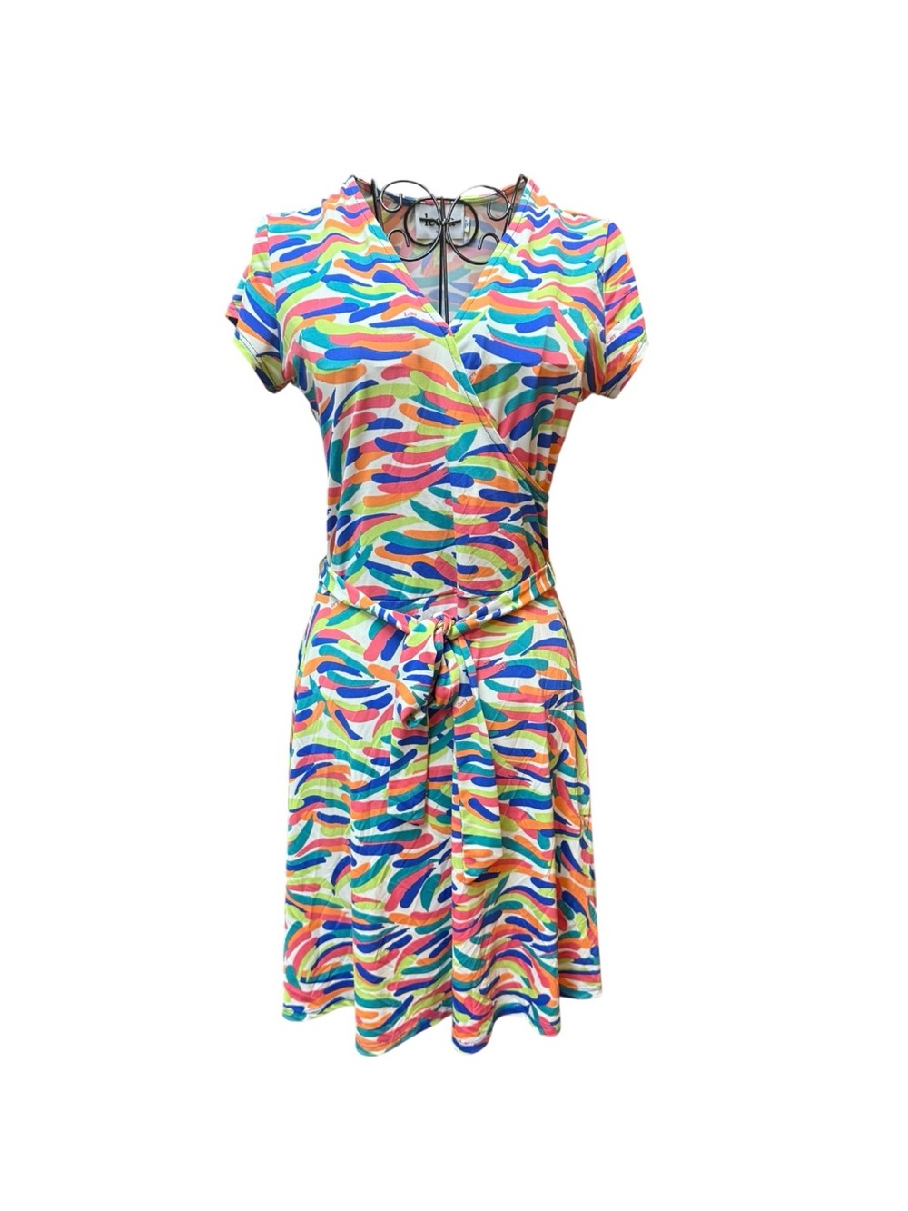 Leota Multicolor Swirl Midi Dress with Waist Tie